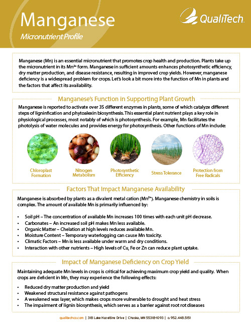 Manganese Nutrient Profile Sheet