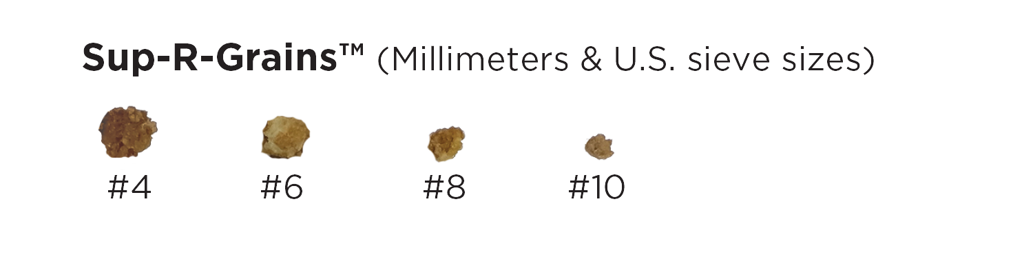 Food-Sup-R-Grain-Size-Chart Sup-R-Grain Food Inclusions Size Chart showing: US Sieve Sizes: #4, #6, #8, #10